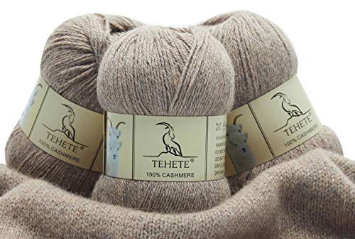 TEHETE 100% Kaschmirgarn zum Häkeln, 3-lagig, warm, weich, luxuriös, flauschig, 150 g (braun) von TEHETE