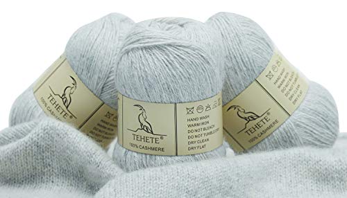 TEHETE 100% Kaschmirgarn zum Häkeln, 3-lagig, warm, weich, luxuriös, flauschig, 150 g (grau) von TEHETE