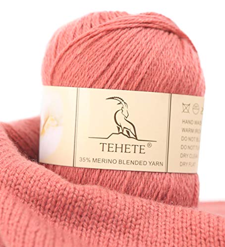 TEHETE Merinowolle Garn zum Stricken und häkeln, Handstrickgarn Schurwolle, 250 Metern 3 Fäden 50g per Knäuel,weich und leicht,Rosa von TEHETE