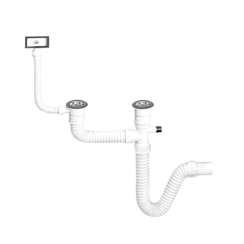 TEHNOEXPORT Flexibler Spülen Siphon + 32/40/50mm Wandadapter I Abflussrohr I Geruchverschluss für Waschbecken I Küchenspüle I (Flexibler Spülsiphon mit Gerät Anschluss und Überlauf S00007 von TEHNOEXPORT