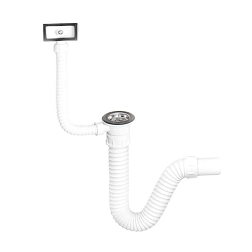 TEHNOEXPORT Flexibler Spülen Siphon + 32/40/50mm Wandadapter I Abflussrohr I Geruchverschluss für Waschbecken I Küchenspüle I (Flexibler Spülsiphon mit Überlauf) S00006 von TEHNOEXPORT