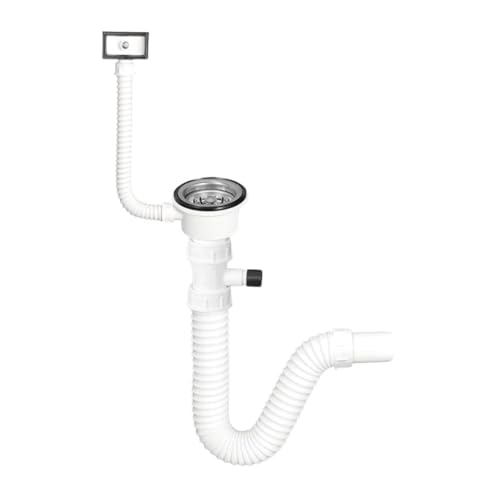 TEHNOEXPORT Flexibler Spülen Siphon + 32/40/50mm Wandadapter I Abflussrohr I Geruchverschluss für Waschbecken I Küchenspüle I 100% Wasserdicht (Einteilig mit Gerät Anschluss und Überlauf) S11440 von TEHNOEXPORT
