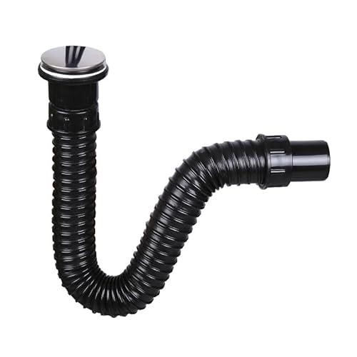 TEHNOEXPORT Flexibler Waschbecken Siphon Exklusiv | 32/40/50 mm Wandadapter | Abflussrohr mit Geruchverschluss | 100 % wasserdicht (Schwarz) S11429 von TEHNOEXPORT