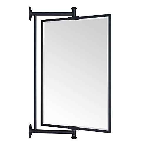 TEHOME Pivot-N-View Badezimmerspiegel, ausziehbarer Wandspiegel, einziehbarer Spiegel mit Neigung für Schminktisch, schwarz, abgeschrägt, rechteckig, drehbar, für Eck-Schminktisch, 35.6x55.9 cm von TEHOME