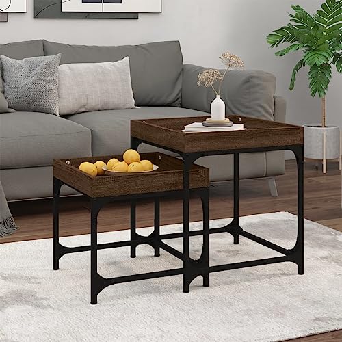 TEHTX7 Beistelltische 2 STK für Wohnzimmer Home Office Braun Eichen-Optik Holzwerkstoff von TEHTX7