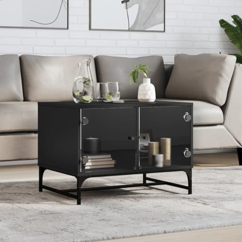 TEHTX7 Couchtisch, Wohnzimmertisch für Wohnzimmer Home Office mit Glastüren Schwarz 68,5x50x50 cm TEHTX7 Couchtisch, Wohnzimmertisch für Wohnzimmer Home Office mit Glastüren Schwarz 68,5x50x50 cm von TEHTX7