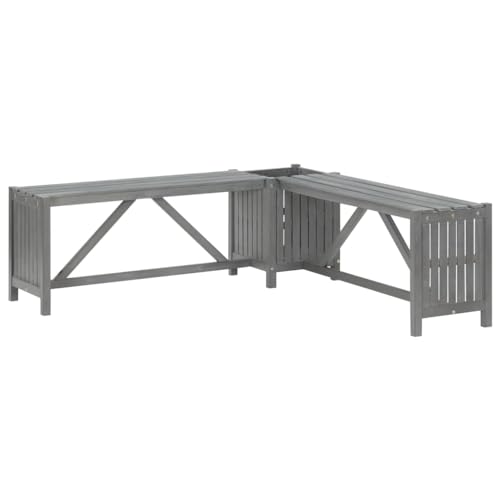 TEHTX7 Garten-Eckbank mit Pflanzkübel 117 cm Massivholz Akazie Grau Gartenbank Garten Balkon Terrasse Bank Sitzbank von TEHTX7