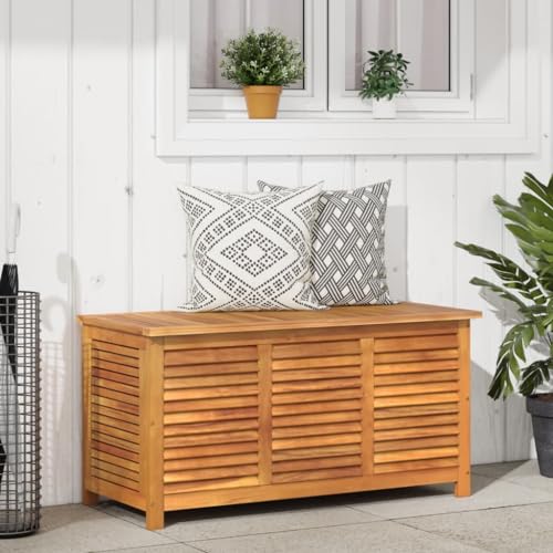 TEHTX7 Garten Terrasse Balkon Truhe Gartenbox mit Lüftungsschlitzen 113x50x56 cm Massivholz Akazie von TEHTX7