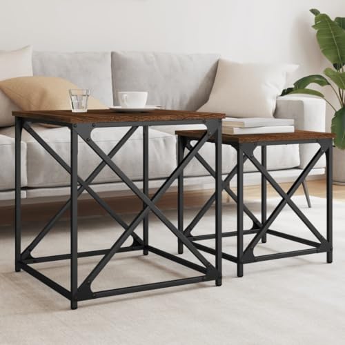 TEHTX7 Satztische 2 STK für Wohnzimmer Home Office Braun Eichen-Optik Holzwerkstoff von TEHTX7