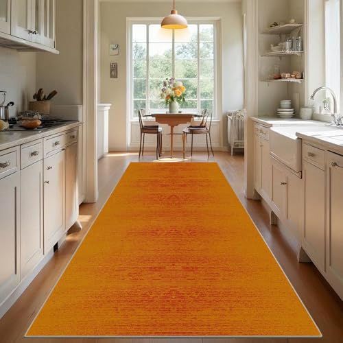 TEHWDAIYOU Teppich Läufer Flur 90 x 160 cm KüchenTeppich Waschbar Teppich rutschfest Küchenläufer Korridor läufer Flur Küche, Waschküche, Balkon Orange von TEHWDAIYOU