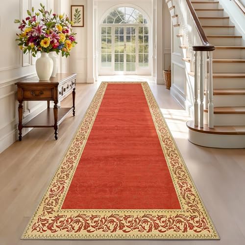 TEHWDAIYOU Teppich Läufer Flur Lang rutschfest Küchenteppich 80 x 100 cm Rot Waschbar Langer Teppich Läufer Flurläufer Korridor Teppichläufer von TEHWDAIYOU