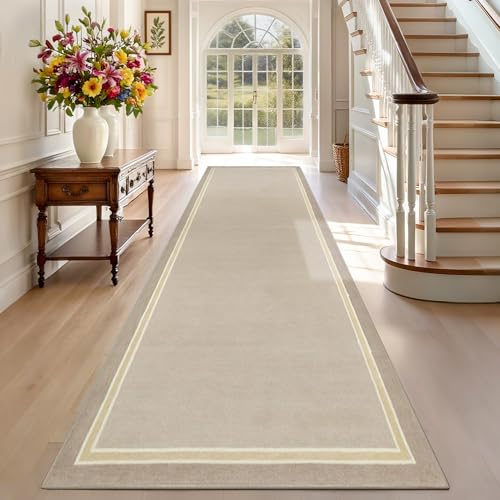 TEHWDAIYOU Teppich Läufer Flur Lang rutschfest Küchenteppich 80 x 300 cm Beige Waschbar Langer Teppich Läufer Flurläufer Korridor Teppichläufer von TEHWDAIYOU