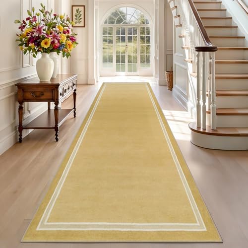 TEHWDAIYOU Teppich Läufer Flur Lang rutschfest Küchenteppich 80 x 400 cm Gelb Waschbar Langer Teppich Läufer Flurläufer Korridor Teppichläufer von TEHWDAIYOU