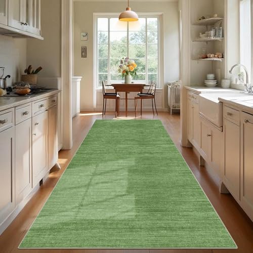 TEHWDAIYOU Teppich Läufer Flur Langer Küche Teppich rutschfest Waschbar Teppichläufer Flurteppich Küchenteppich Anti Rutsch Korridor Teppiche Läufer Flur für Küche Eingang, Moderne Grün, 80 x 400 cm von TEHWDAIYOU