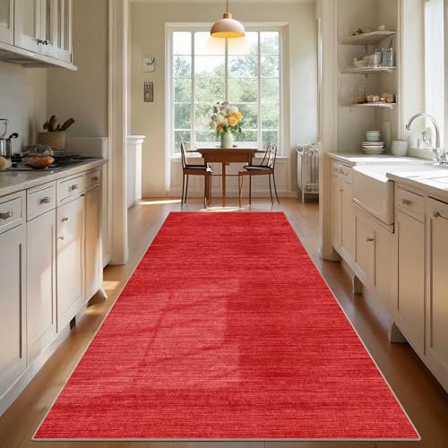 TEHWDAIYOU Teppich Läufer Flur Langer Küche Teppich rutschfest Waschbar Teppichläufer Flurteppich Küchenteppich Anti Rutsch Korridor Teppiche Läufer Flur für Küche Eingang, Rot, 80 x 160 cm von TEHWDAIYOU