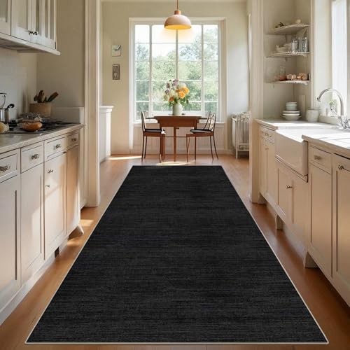 TEHWDAIYOU Teppich Läufer Flur Langer Küche Teppich rutschfest Waschbar Teppichläufer Flurteppich Küchenteppich Anti Rutsch Korridor Teppiche Läufer Flur für Küche Eingang, Schwarz, 40 x 80 cm von TEHWDAIYOU