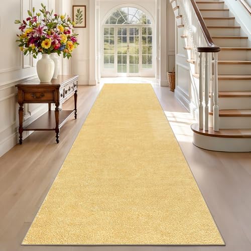 Teppich Läufer Flur Lang, Waschbar Flur Läufer Teppich, Teppichläufer Flur rutschfest Küchenteppich, Flurläufer Lang Korridor Teppich Läufer für Eingang, Küche, Waschküche 100 x 250 cm Gelb von TEHWDAIYOU