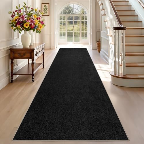 Teppich Läufer Flur Lang, Waschbar Flur Läufer Teppich, Teppichläufer Flur rutschfest Küchenteppich, Flurläufer Lang Korridor Teppich Läufer für Eingang, Küche, Waschküche 40 x 80 cm Schwarz von TEHWDAIYOU