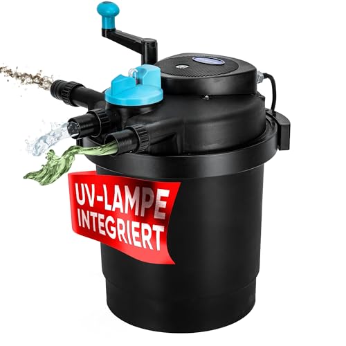 Teicher Teichdruckfilter mit UV Lampe, Teichschwämmen Teich Filteranlage Teichfilter Filterpumpe für Gartenteich & Koi Teiche Druckfilter 6.000 l/h von TEICHER