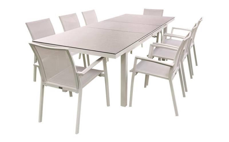 TEICO GROUP Garten-Essgruppe 9-tlg. Gartenmöbel Set Tisch ausziehbar mit 8 stapelbaren Stühlen von TEICO GROUP