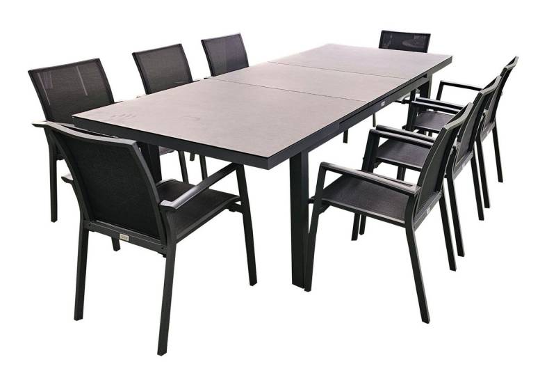 TEICO GROUP Garten-Essgruppe 9-tlg. Gartenmöbel Set Tisch ausziehbar mit 8 stapelbaren Stühlen von TEICO GROUP