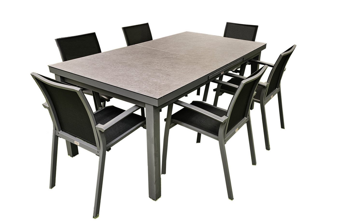 TEICO GROUP Sitzgruppe 7-tlg. Gartenmöbel Set Tisch ausziehbar mit 6 stapelbaren Stühlen, (7-tlg), bestehend aus 6 stapelbaren Stühlen und ausziehbarem Tisch von TEICO GROUP
