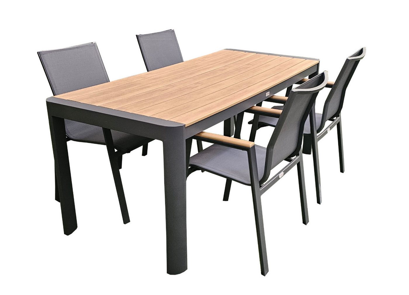 TEICO GROUP Sitzgruppe Gartenmöbel Alu/WPC 5-tlg. Gartengarnitur Gartenset, (5-tlg), alle Tischbeine höhenverstellbar, Stühle stapelbar von TEICO GROUP