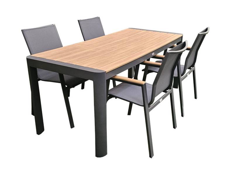 TEICO GROUP Sitzgruppe Gartenmöbel Alu/WPC 5-tlg. Gartengarnitur Gartenset, (5-tlg), alle Tischbeine höhenverstellbar, Stühle stapelbar von TEICO GROUP