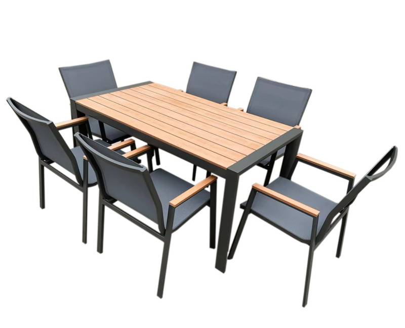 TEICO GROUP Sitzgruppe Terassenmöbel Alu/WPC 5-tlg. Anthrazit Braun Gartengarnitur Gartenset, (5-tlg), bestehend aus 1 Tisch und 4 Stühlen von TEICO GROUP