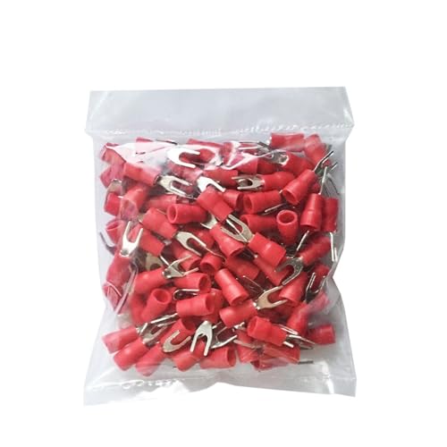 25 Stück SV1,25/2/3,5/5,5 isolierter Messing-Flachdrahtverbinder U-förmiger elektrischer Crimpanschluss, geeignet for 22–10 AWG 0,5–6 mm (Color : Red, Size : 25PCS_SV1.25-4) von TEIKPGZHU