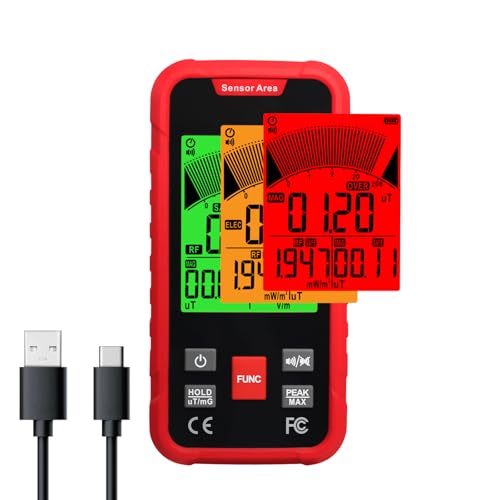 EMF-Detektor EMF-Messgerät Wiederaufladbarer Detektor für elektromagnetische Strahlung 3-Achsen-EF&RF&MF-EMF-Messgerät mit 3-farbiger Hintergrundbeleuchtung und akustischem Alarm für Geisterjagd, Sich von TEKCOPLUS