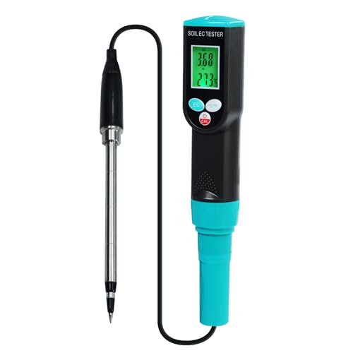 TEKCOPLUS Digitales Bodenmessgerät mit Corde-Sensor, 2-in-1 Boden-EC- & Temperaturmessgerät Tester mit ATC-Funktion, einfache Kalibrierung, hintergrundbeleuchtetes LCD-tragbares EC-Messgerät für von TEKCOPLUS