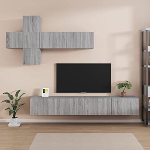 Furniture Home Tools 7-teiliges TV-Schrank-Set, Grau, Sonoma, Holzwerkstoff von TEKEET