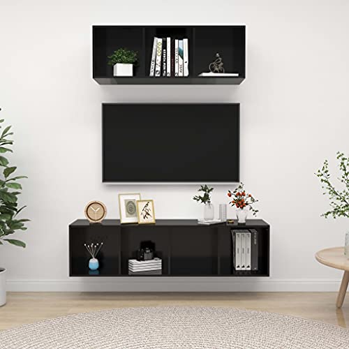 Furniture Home Tools TV-Schrank-Set, 2-teilig, Hochglanz-Schwarz, Holzwerkstoff von TEKEET