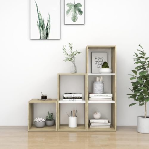 Furniture Home Tools TV-Schrank-Set, 3-teilig, Weiß und Sonoma-Eiche, Holzwerkstoff von TEKEET