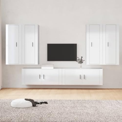 Furniture Home Tools TV-Schrank-Set, 6-teilig, Hochglanz, Holz, Weiß von TEKEET