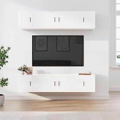 Furniture Home Tools TV-Schrank-Set, 6-teilig, Hochglanz, Holz, Weiß von TEKEET