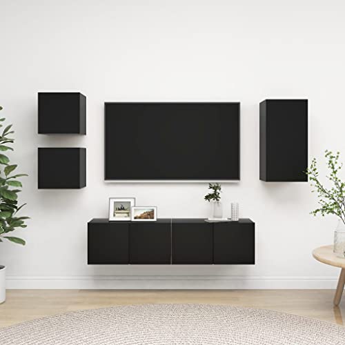 Furniture Home Tools TV-Schrank-Set, Schwarz, Holzwerkstoff, 5-teilig von TEKEET