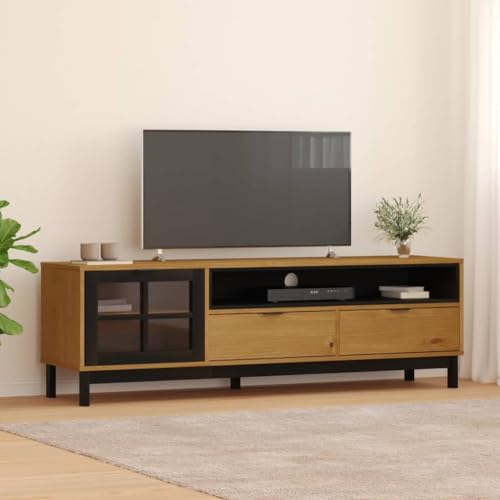 Furniture Home Tools TV-Schrank mit Glastür FLAM 158x40x50 cm Massivholz Kiefer von TEKEET