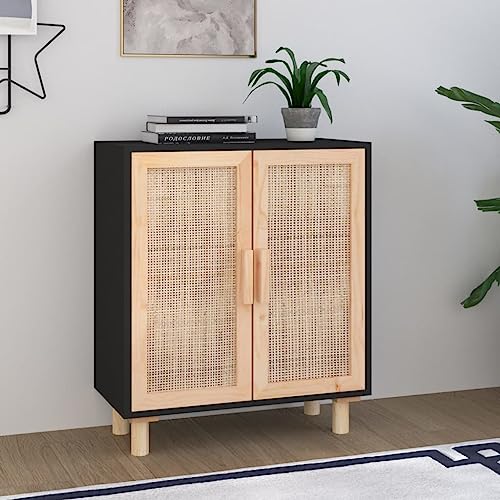 TEKEET Dieser Artikel: Sideboard schwarz 60x30x70cm Massivholz Kiefer und Natur Rattan - schön von TEKEET