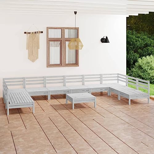 TEKEET Furniture Home Tools 11-teiliges Garten-Lounge-Set Weiß Massivholz Kiefer von TEKEET