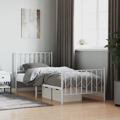 TEKEET Furniture Home Tools Bettgestell aus Metall mit Kopfteil und Fußteil, Weiß, 90 x 190 cm, Einzelbett von TEKEET