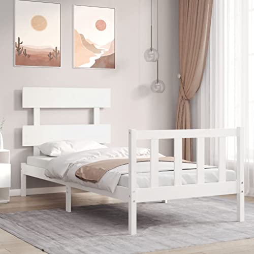 TEKEET Furniture Home Tools Bettgestell mit Kopfteil Weiß 90x200 cm Massivholz von TEKEET