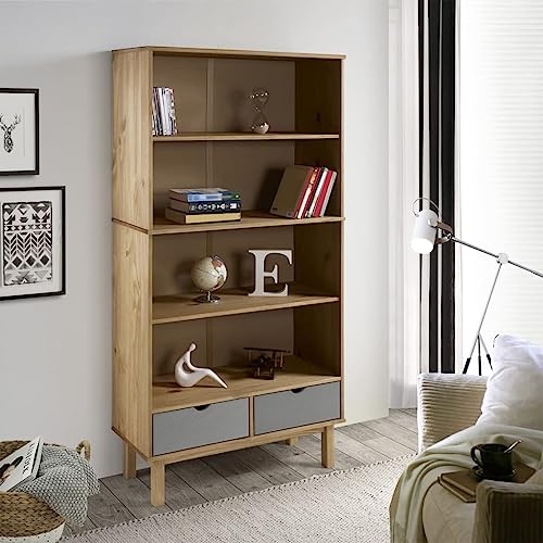 TEKEET Furniture Home Tools Bücherregal OTTA mit 2 Schubladen braun und grau Massivholz Kiefer von TEKEET