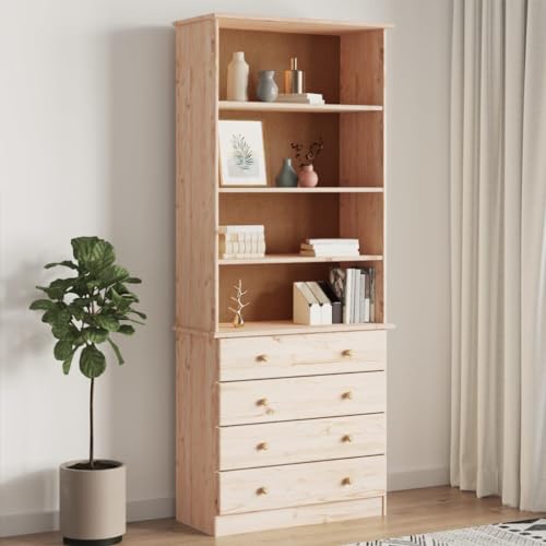 TEKEET Furniture Home Tools Bücherregal mit Schubladen ALTA 77x35x186,5 cm Massivholz Kiefer von TEKEET
