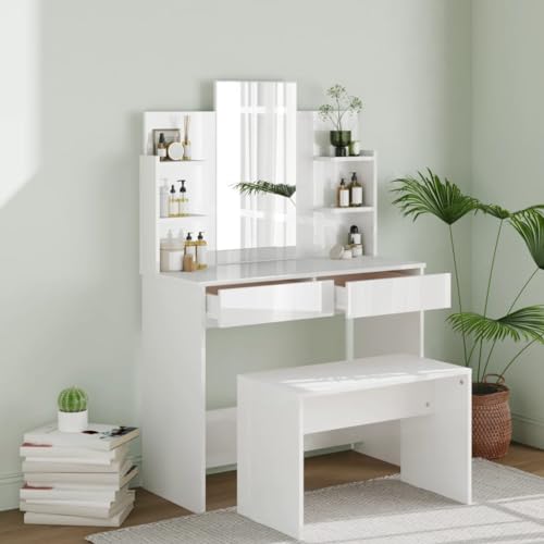TEKEET Furniture Home Tools Schminktisch-Set, Hochglanz, Weiß, 96 x 40 x 142 cm von TEKEET