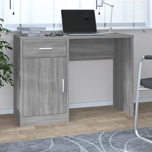 TEKEET Furniture Home Tools Schreibtisch mit Schublade und Schrank, Grau Sonoma 100 x 40 x 73 cm, Holzwerkstoff von TEKEET