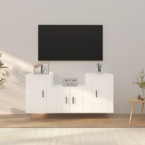 TEKEET Home Hardware Businese TV-Schrank-Set, Holz, Weiß, 3-teilig von TEKEET