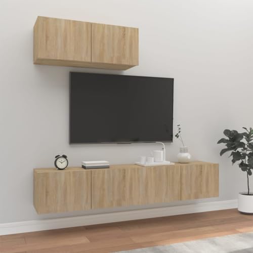 TEKEET Home Hardware Businese TV-Schrank-Set, Sonoma-Eiche, Holzwerkstoff, 3-teilig von TEKEET