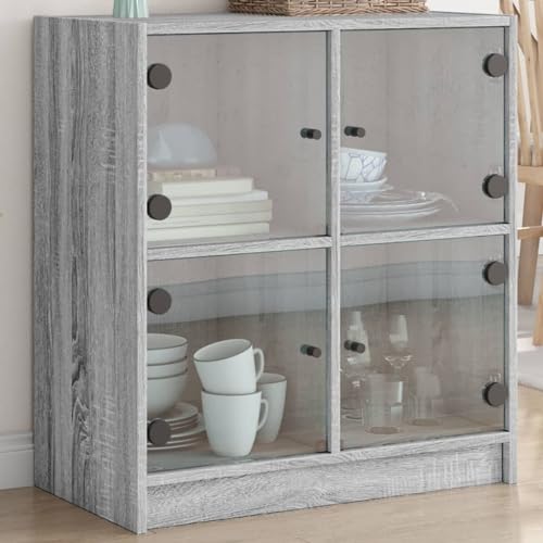TEKEET Nice Cabinets & Storage Buffets & Sideboards Beistellschrank mit Glastüren Grau Sonoma 68x37x75,5 cm von TEKEET